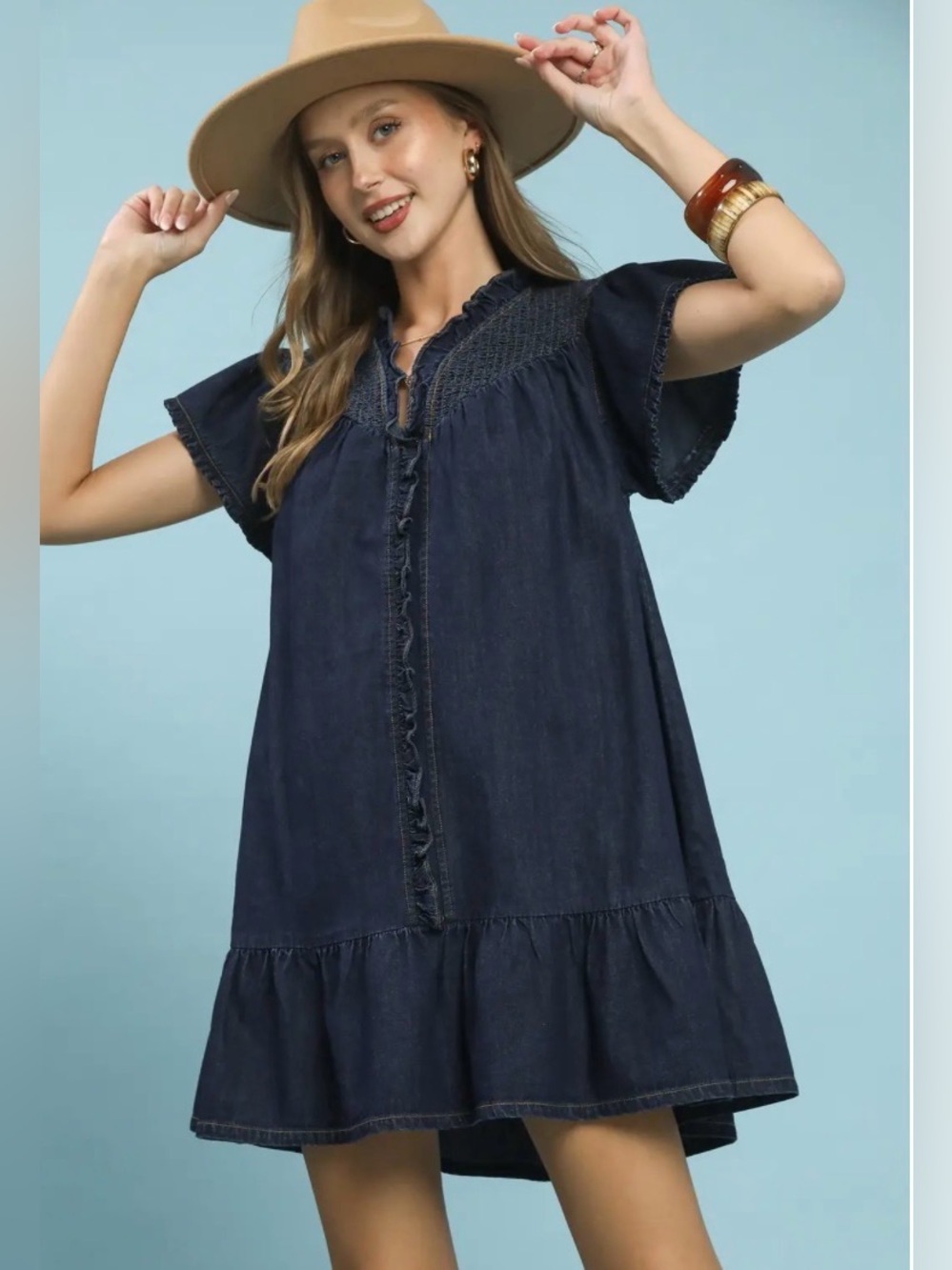 👗 Umgee Ruffled Washed Denim Dress | Casual Chic Boho Mini Dress 👗